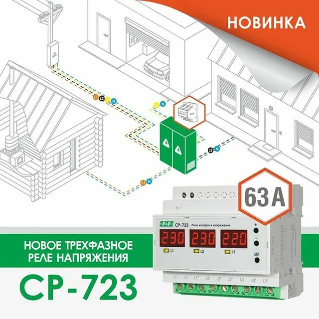 Компания «Русский Свет» представляет трехфазное реле напряжения CP-723 на 63 ампера от «Евроавтоматика F&F»